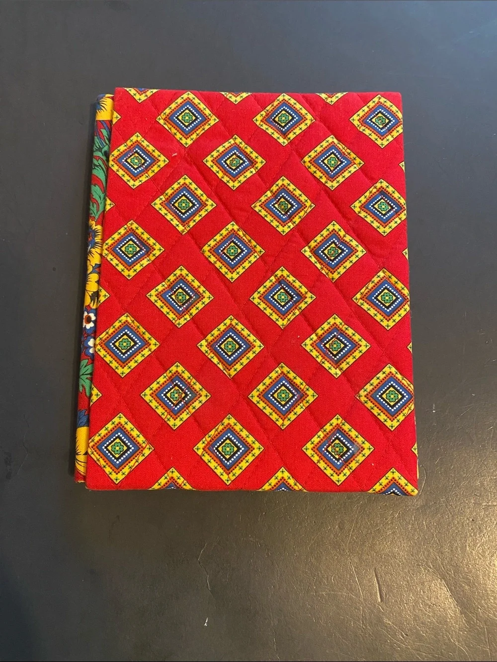 Vera Bradley Red Quilted Fabric Accessory with Multicolor Diamond Print